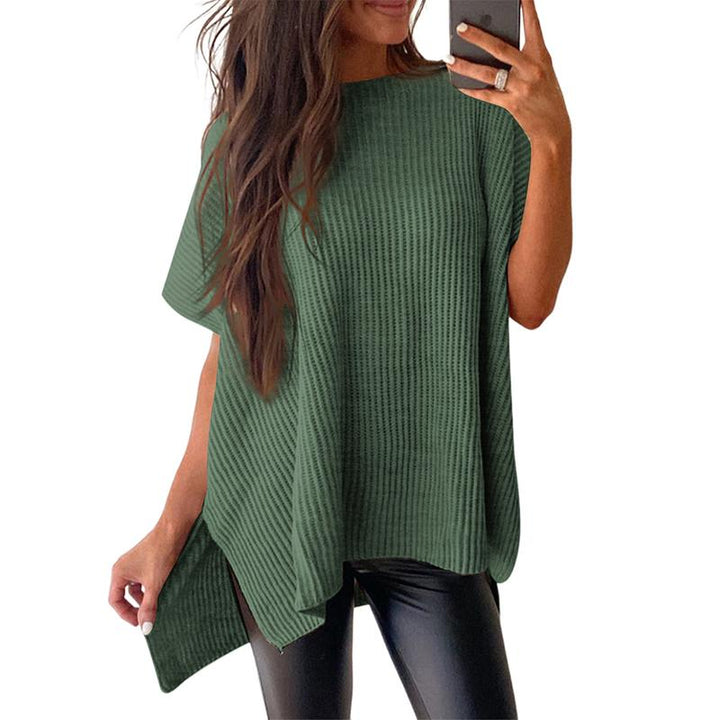 JANINE™ - Women Quarter Zip Rib Knit Pullover Sweater